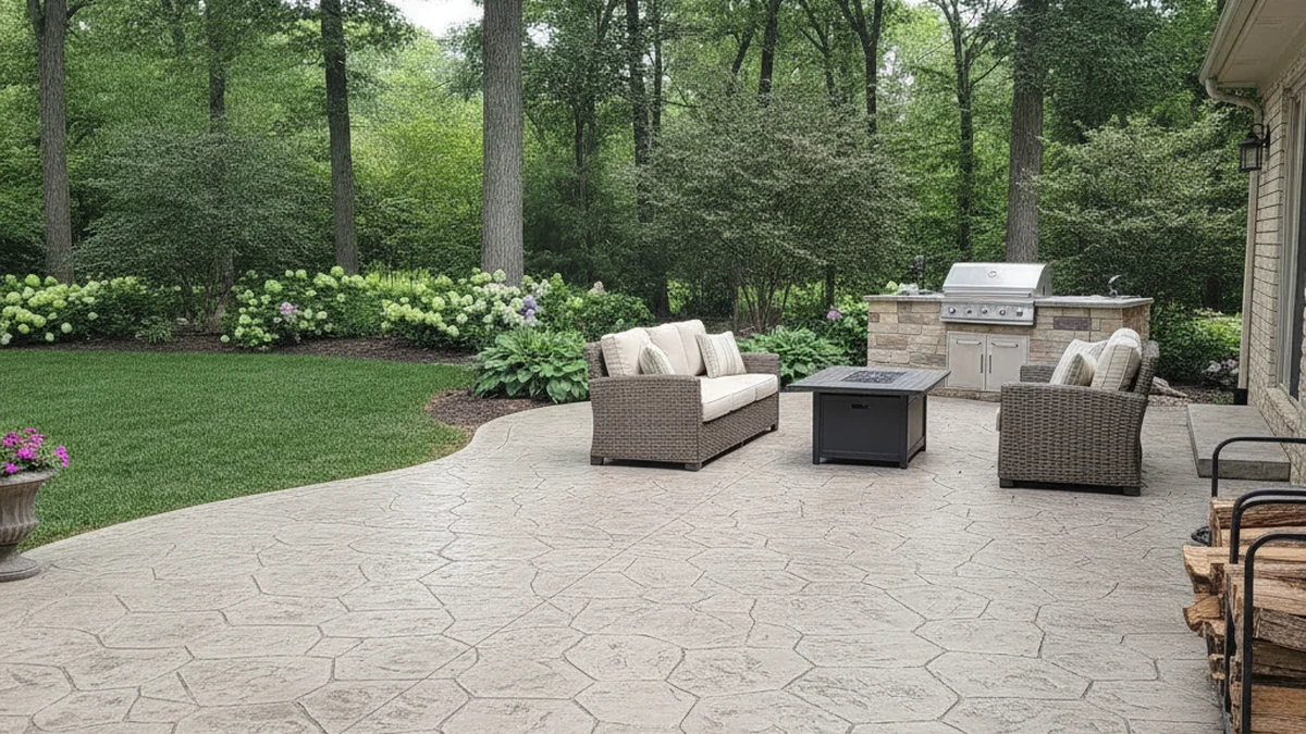 Stamped concrete patio Clive Iowa Polk County Walnut Creek watershed residential Derek
