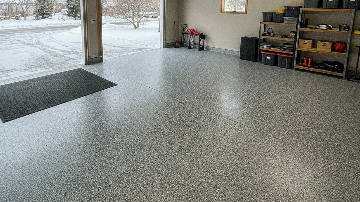 Illustrative garage floor coating surface used to explain preparation and finish choices for Urbandale homeowners