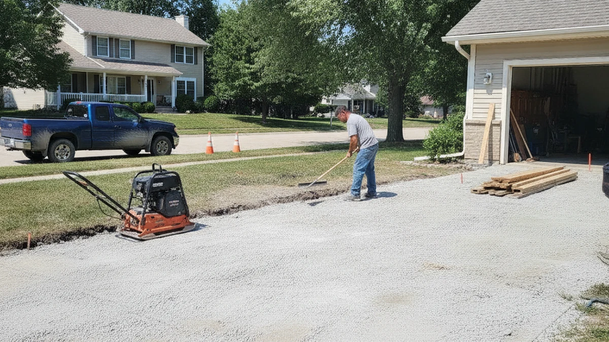 Concrete driveway replacement base prep demo Urbandale Iowa Polk County residential Derek